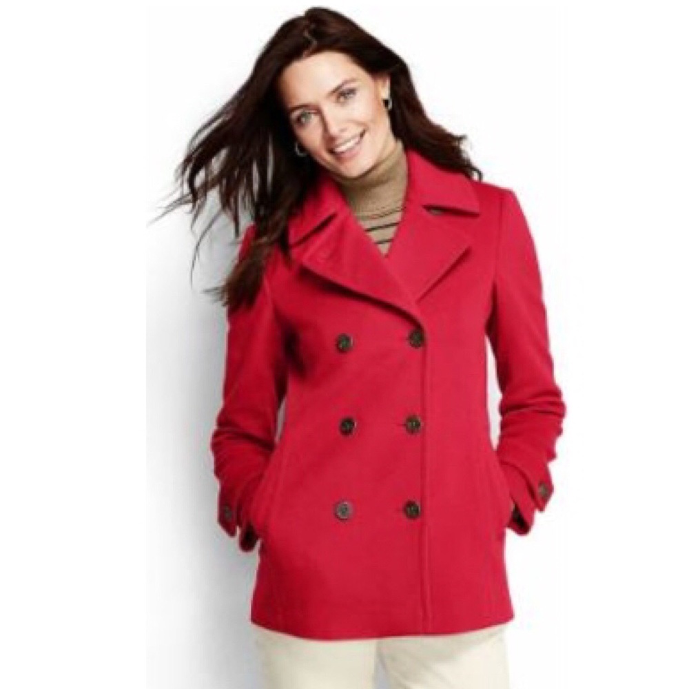 Lands End Red Wool Peacoat